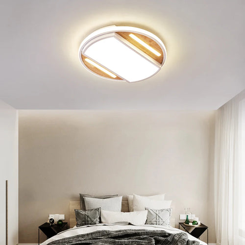 LED-Deckenleuchte quadratisch nordisch modern aus Holz und Eisen minimalistisch - vue 4 sur 12