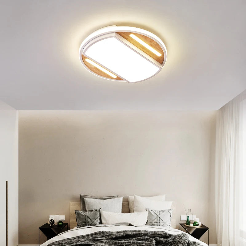 LED-Deckenleuchte quadratisch nordisch modern aus Holz und Eisen minimalistisch - vue 4 sur 12