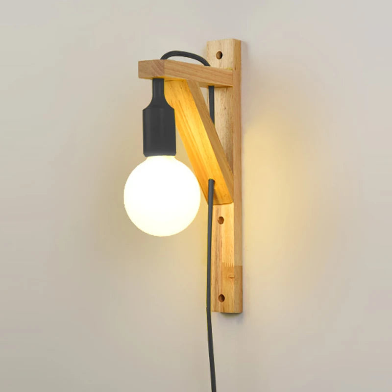 applique murale en bois massif créatif avec câble simple - vue 7 sur 10