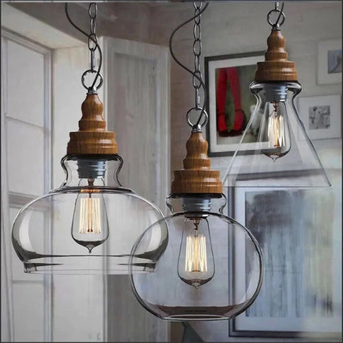 Retro-Pendelleuchte aus Holz mit LED-Beleuchtung für den Innenbereich - vue 3 sur 9