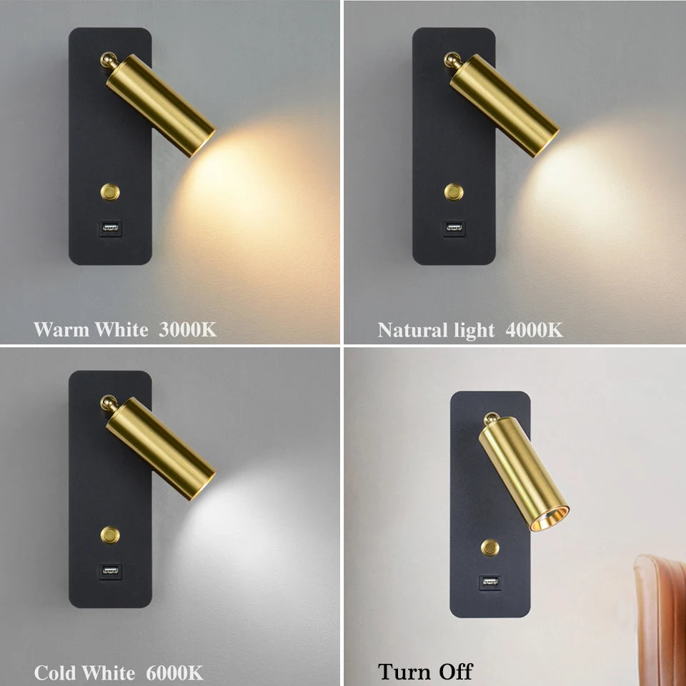 Applique murale LED lumières avec interrupteur et Interface USB mode 7W blanc noir applique luminaire couloir allée à côté de l'éclairage Art applique - vue 6 sur 9