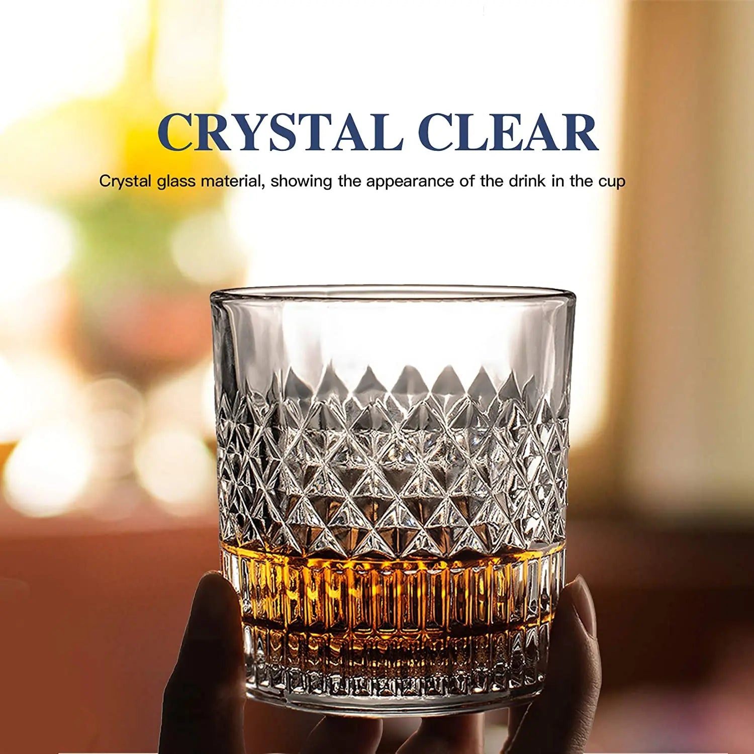 Lot 4 verres whisky style cristal motifs facettes - vue 3 sur 7