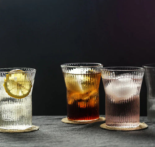 Ensemble 4 verres ondulés style relief verre transparent