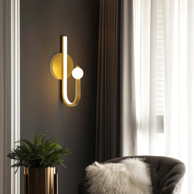 Wandleuchte im nordischen Stil aus goldfarbenem Kupfer mit LED für sanftes Licht - vue 4 sur 10