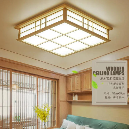 Japanische LED-Deckenleuchte aus Holz für stilvolle Beleuchtung - vue 6 sur 6