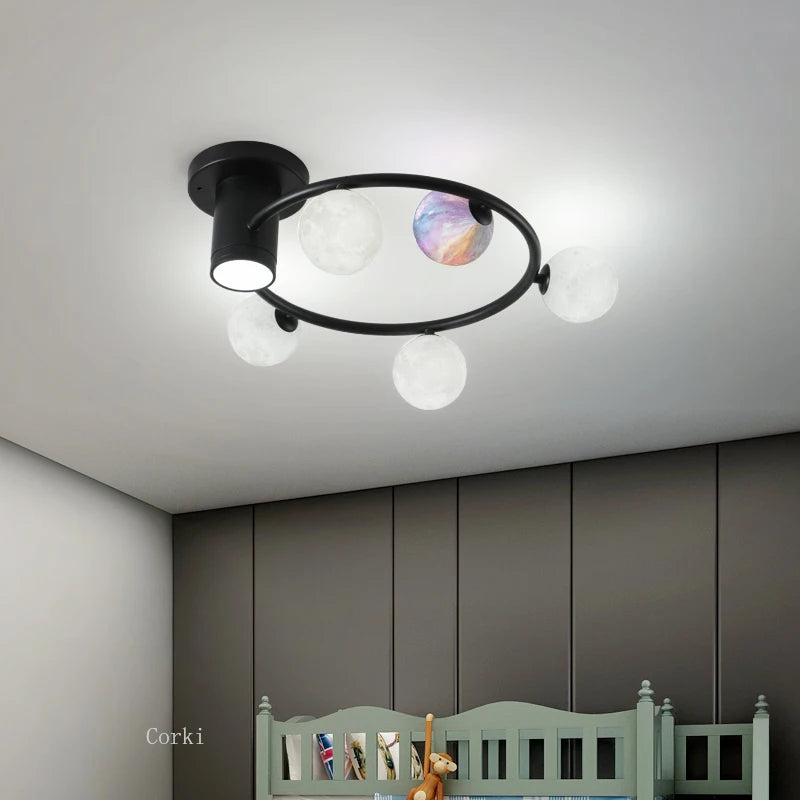 plafonnier design en métal noir doré boule blanche pour intérieur moderne - vue 7 sur 18