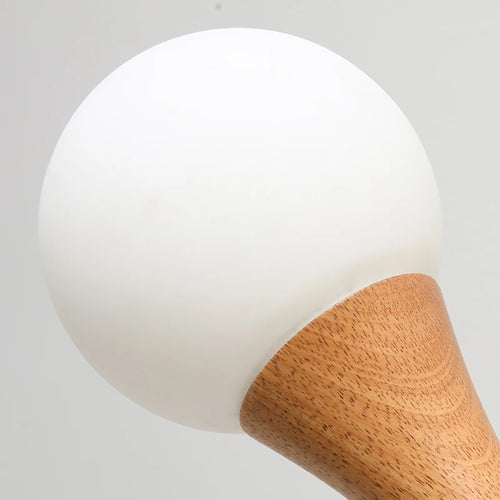 Moderner Kronleuchter aus Holz mit Glas-Lampenschirm - vue 6 sur 9