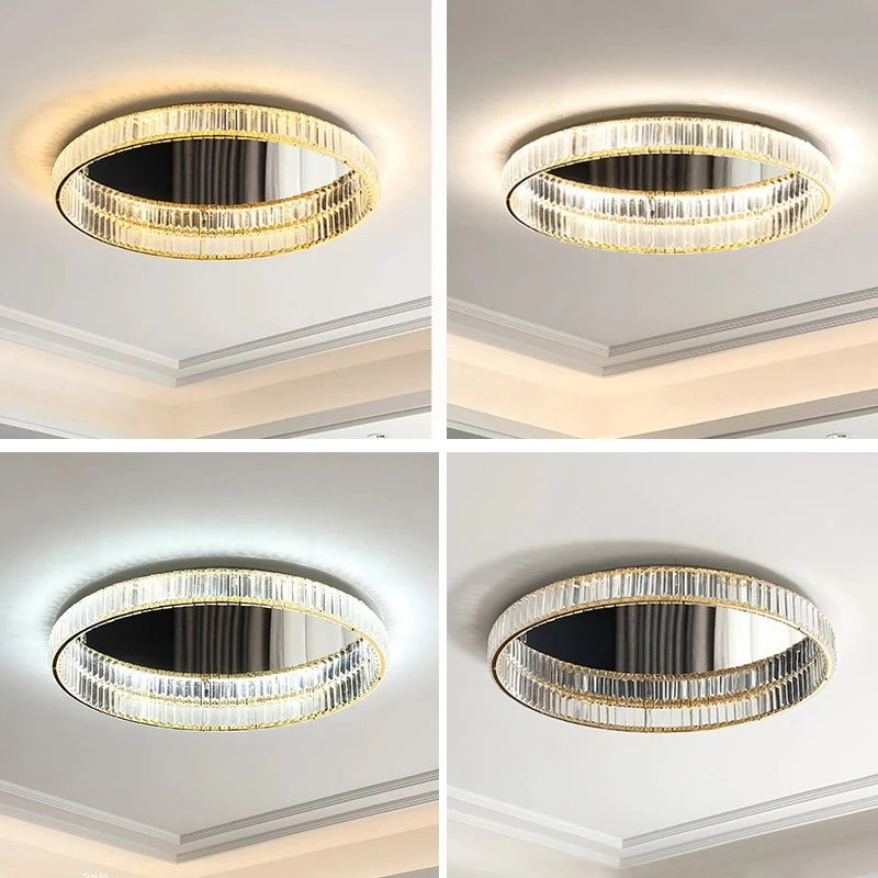 Plafonnier luxe moderne LED dorée rond
