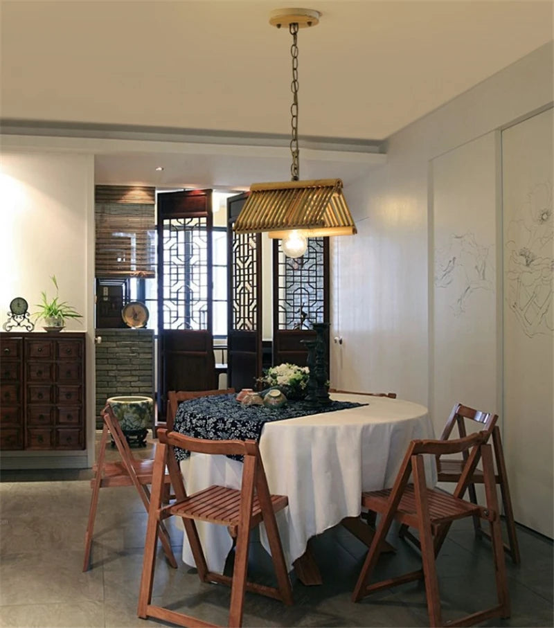 lustre en bambou vintage pour café bar et restaurant - vue 6 sur 9