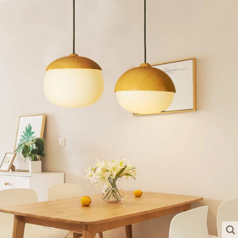 lustre led rond en bois et fer forgé moderne