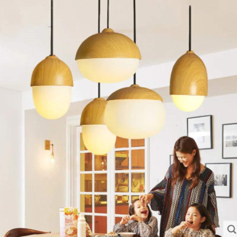 lustre led rond en bois et fer forgé moderne