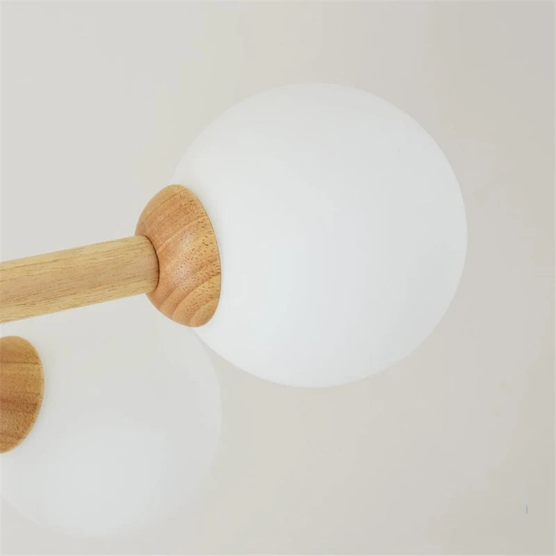 lustre nordique led en bois massif moderne rond - vue 6 sur 10