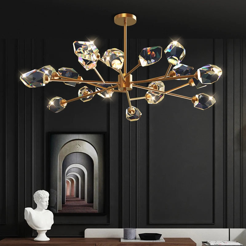 lustre en cristal et cuivre style art déco design moderne - vue 4 sur 22