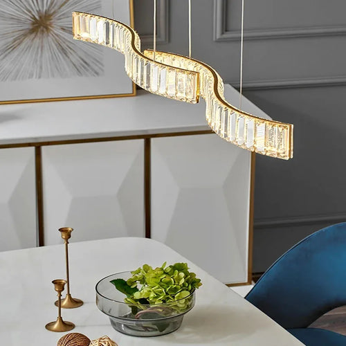 Kronleuchter mit LED-Kristallband modern, schlicht und kreativ - vue 2 sur 8