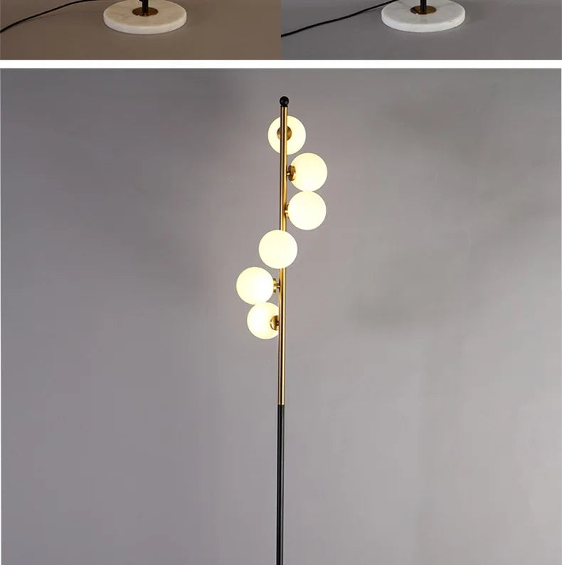 (16mai) Lampadaire moderne LED barre dorée avec globes en verre Inti - vue 9 sur 9