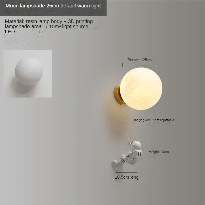 Astronauten-Wandleuchte Kinder 3D Mond Dekorativ Nachttisch - vue 9 sur 18