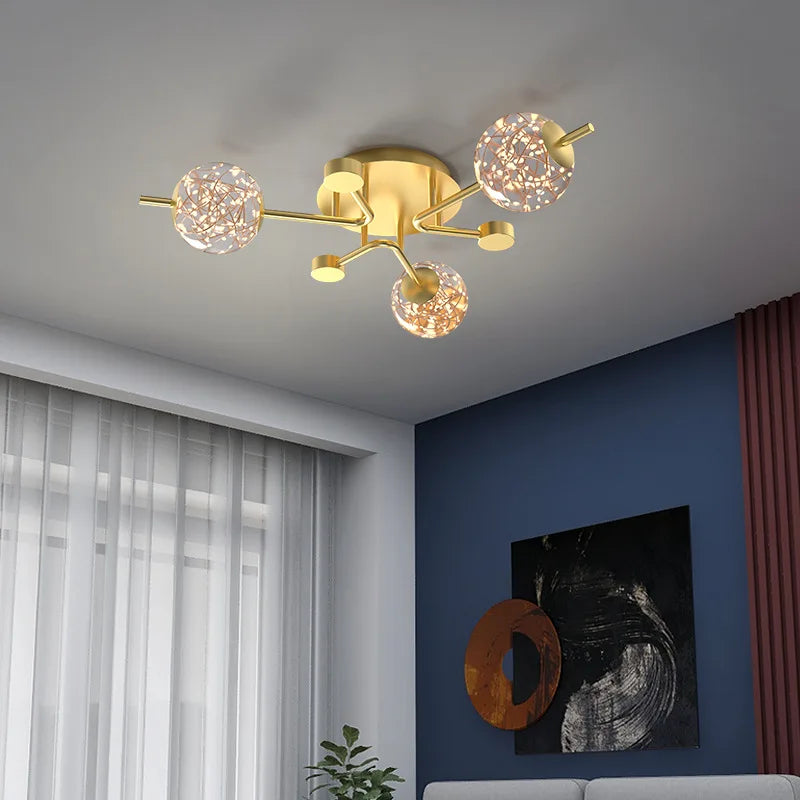 Plafonnier Led moderne lumière pour salon étude salle à manger chambre cuisine boule de verre doré - vue 4 sur 8