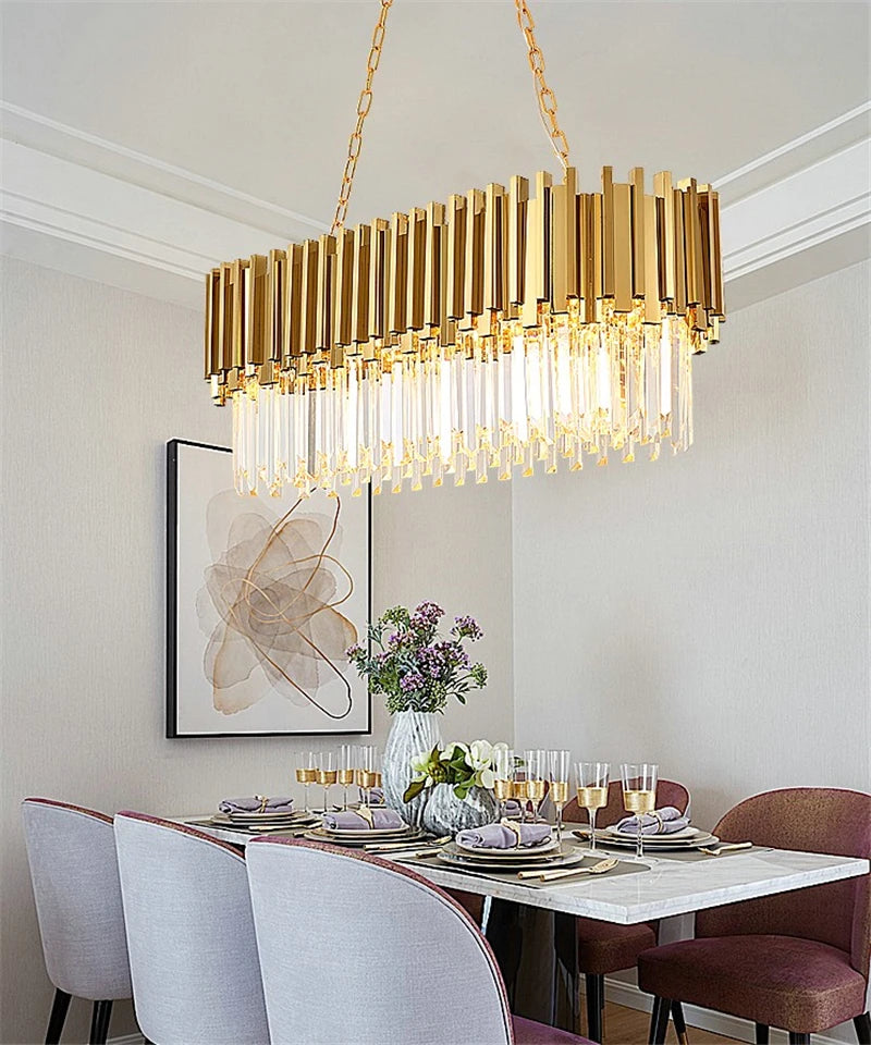 lustre moderne en cristal avec grande suspension à led - vue 6 sur 15