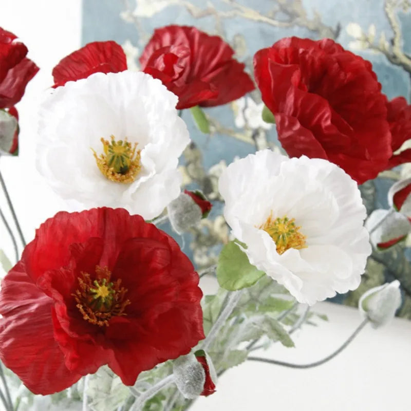 grande branche de fleurs artificielles pavot pour décoration printemps - vue 3 sur 9