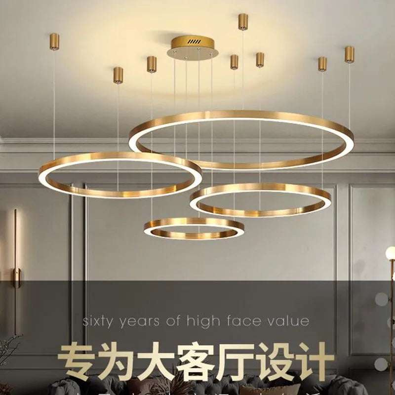 lustre led moderne brossé avec anneau lumineux - vue 3 sur 12