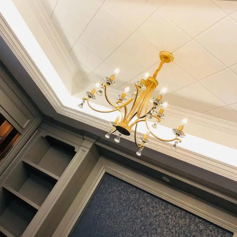lustre en cristal doré éclairage moderne haut de gamme - vue 5 sur 10
