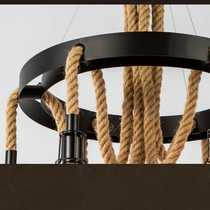 lustre rétro style industriel en corde de chanvre - vue 7 sur 7