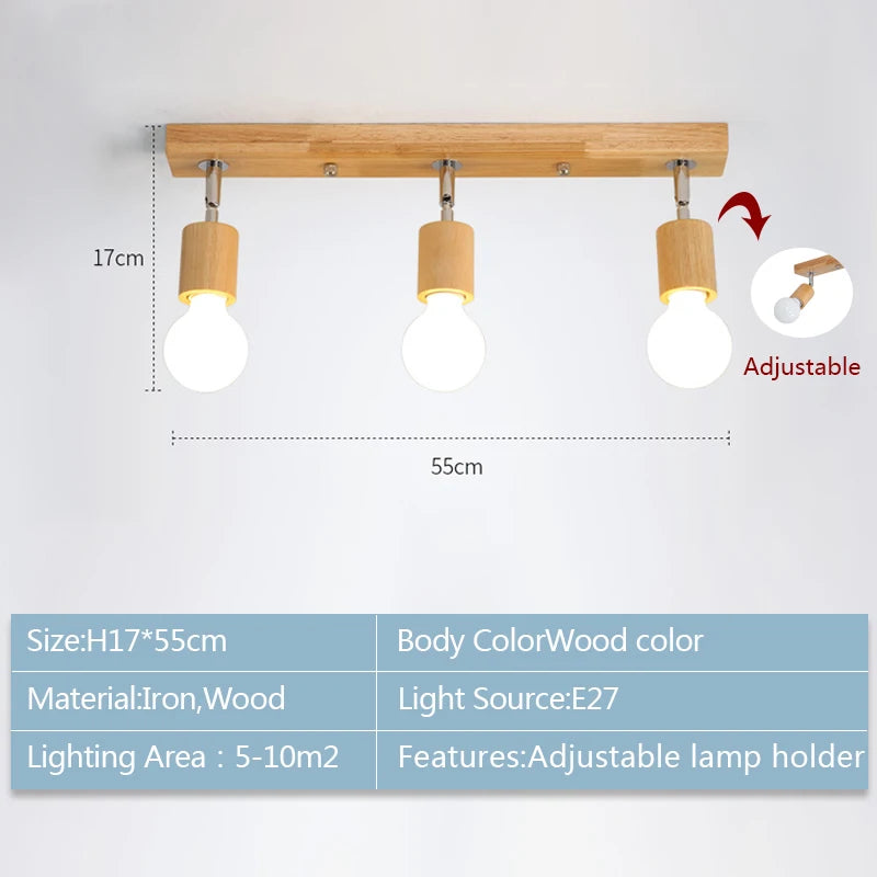 plafonnier moderne à leds en bois nordique pour intérieur
