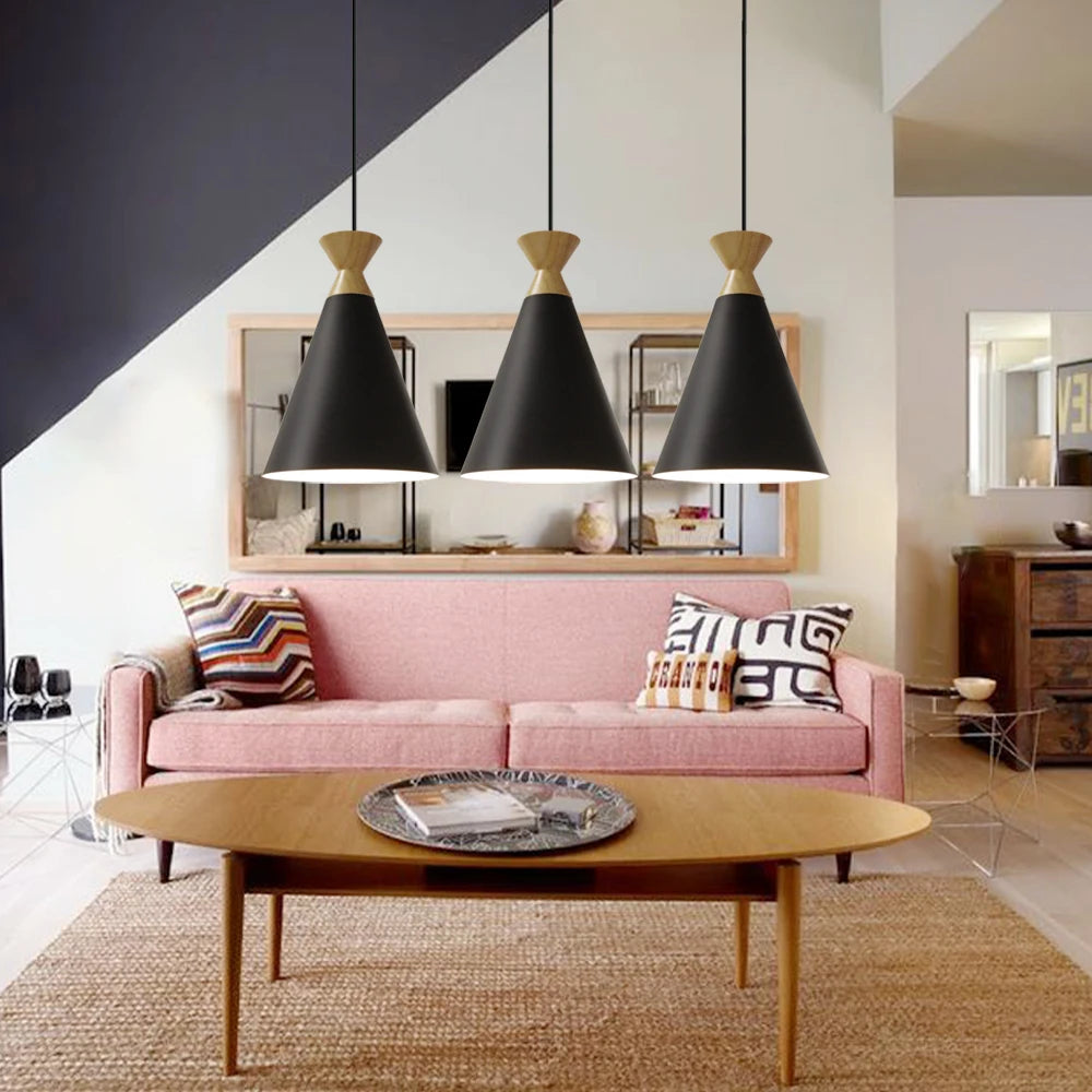 lampe suspendue rétro moderne à led abat-jour nordique pour éclairage restaurant - vue 7 sur 9