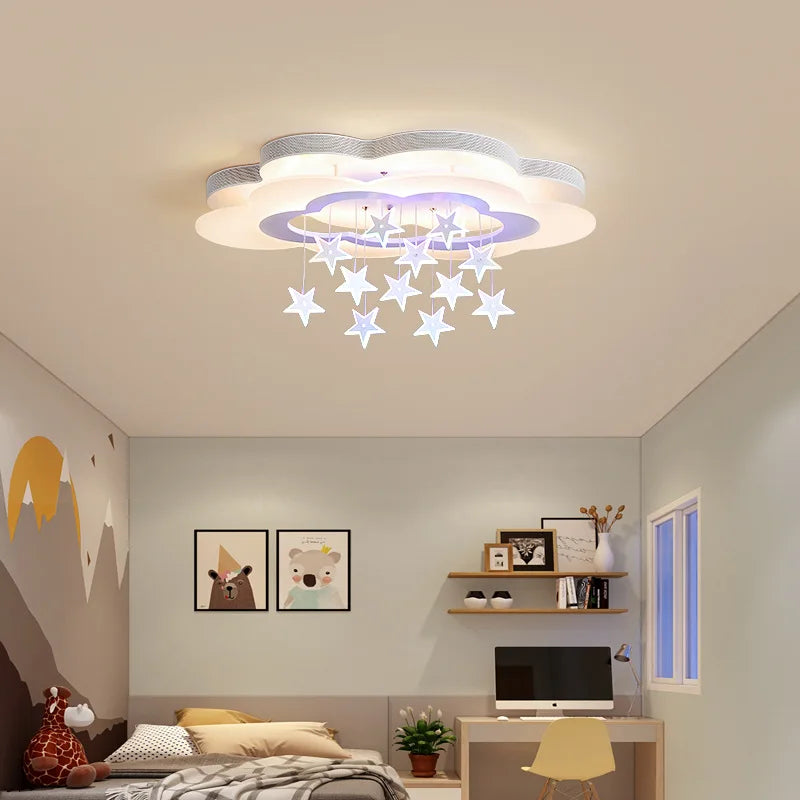 plafonnier lumineux étoiles nuages pour chambre d'enfants - vue 3 sur 10