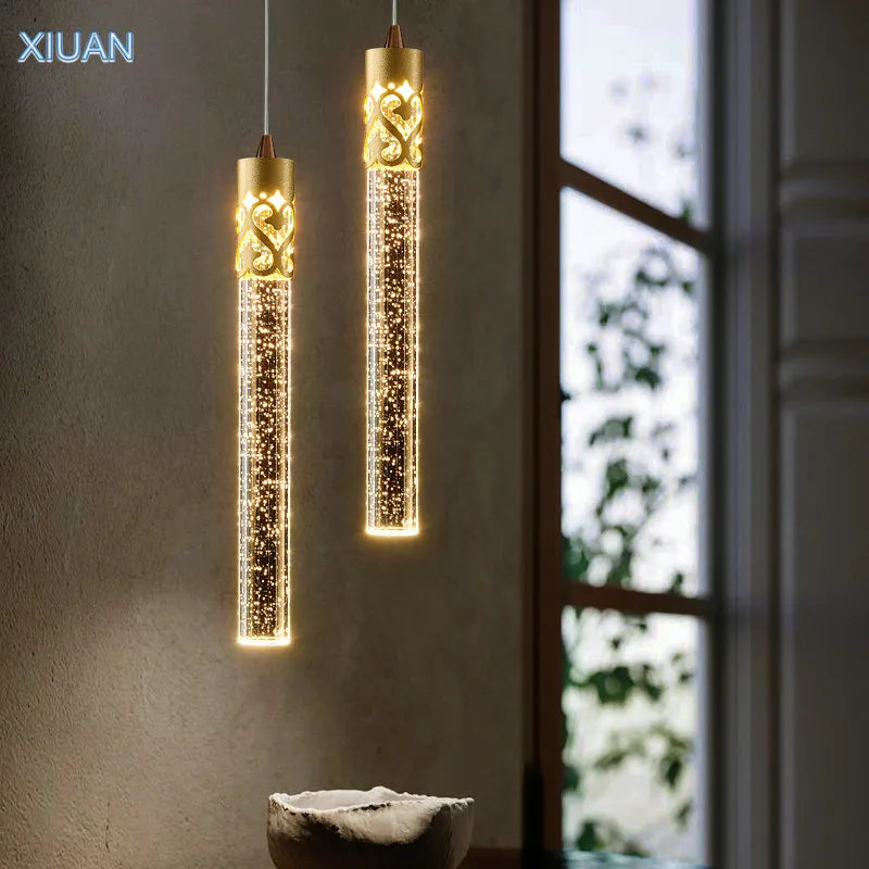 Lampe suspension cristal luxe télécommande alu 220V LED - vue 4 sur 14