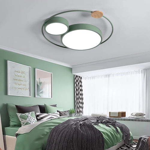 LED-Deckenleuchte nordisch rund aus Holz und Acryl Macaron-Dekoration - vue 6 sur 14