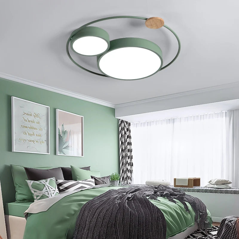 LED-Deckenleuchte nordisch rund aus Holz und Acryl Macaron-Dekoration - vue 6 sur 14