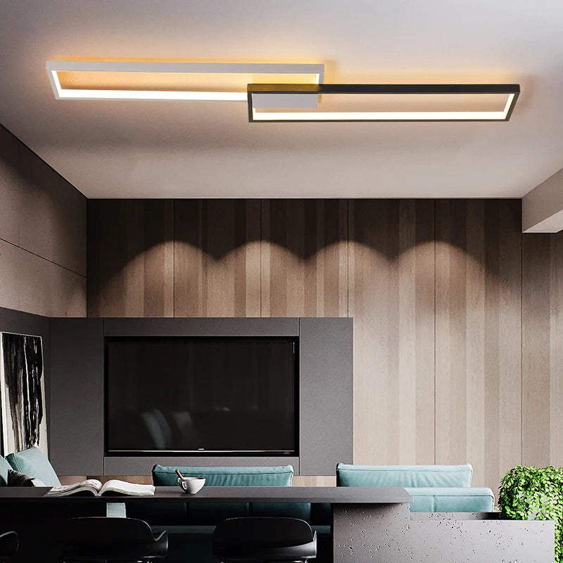 Moderner rechteckiger LED-Kronleuchter minimalistisch für die Wohnraumdekoration - vue 4 sur 11