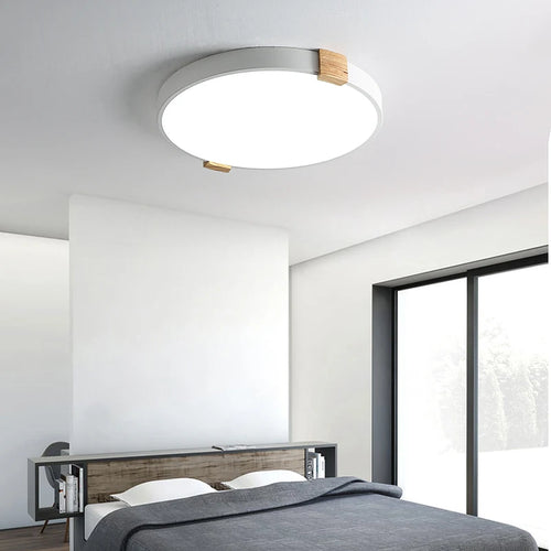 plafonnier led rond nordique en fer et bois décoratif créatif