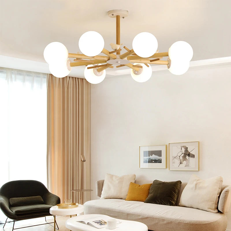 lustre nordique moderne en verre avec éclairage led décor oiseau - vue 5 sur 9