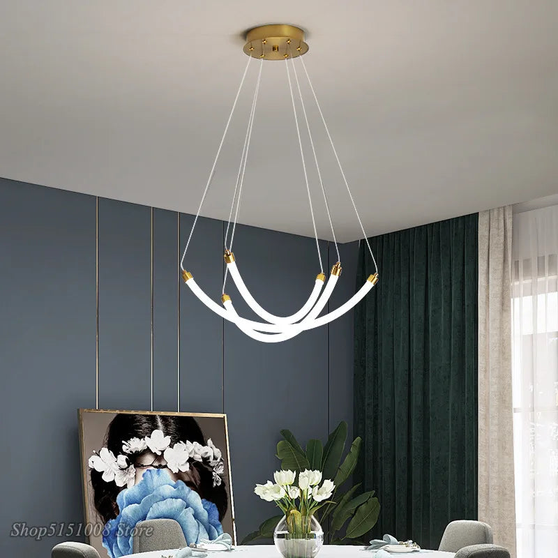 Lustre nordique Art Design LED Décor À La Maison Réglable Acrylique Or Métal Bureau Salon Salle À Manger - vue 5 sur 8