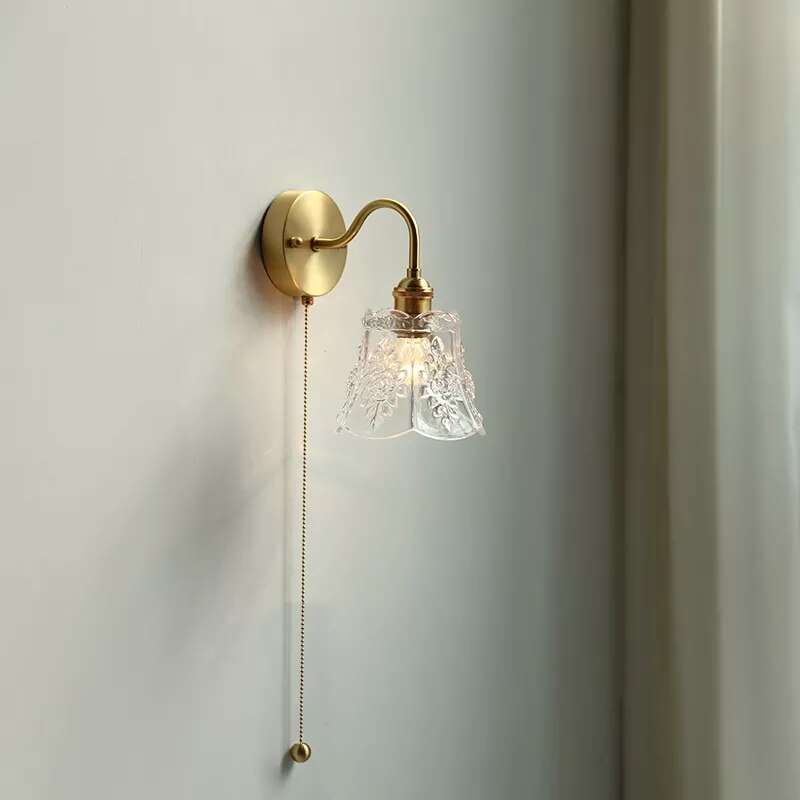 Moderne LED-Wandleuchte Glas Zugschalter Nordisch Messing - vue 6 sur 23