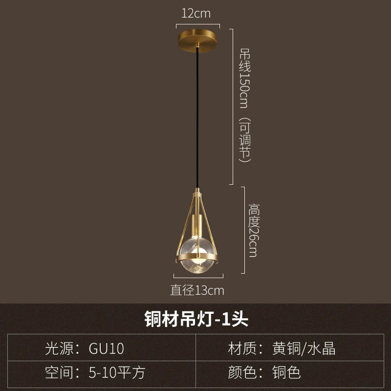 lampe suspendue moderne en cristal de cuivre idéale pour restaurant ou bar - vue 7 sur 7