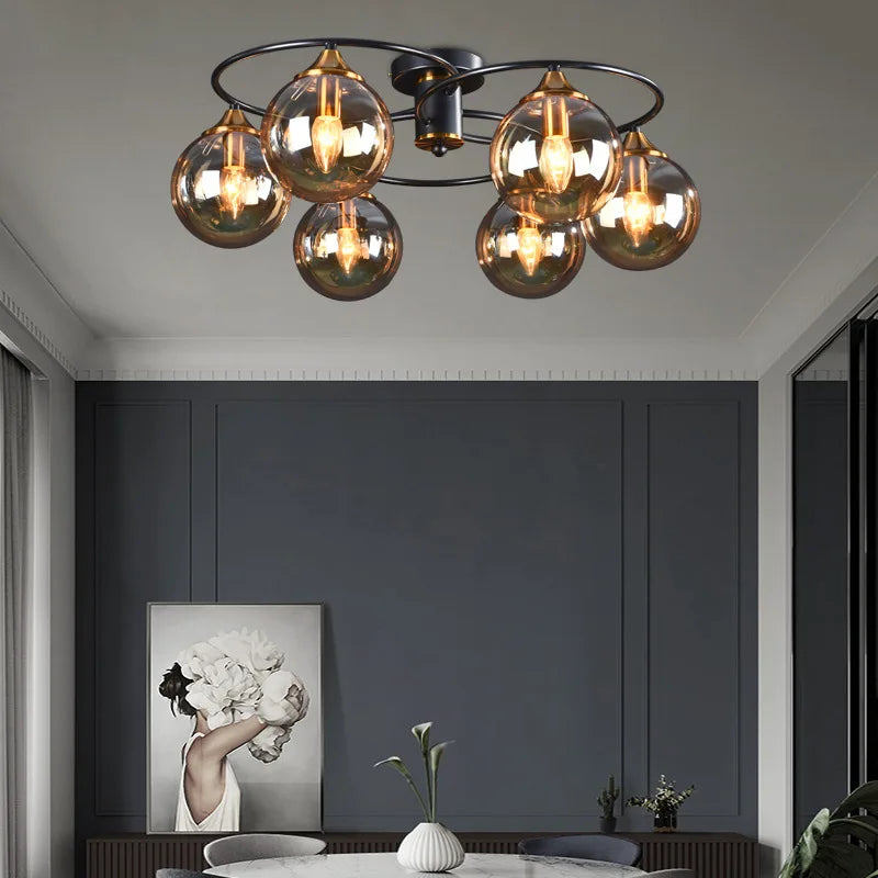 lustre industriel en verre ambré design nordique métal pour foyer et restaurant - vue 5 sur 14