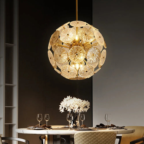 Deyidn luxe or suspension ronde verre plafond lustre pour Villa salle à manger chambre décorative moderne intérieur lumière