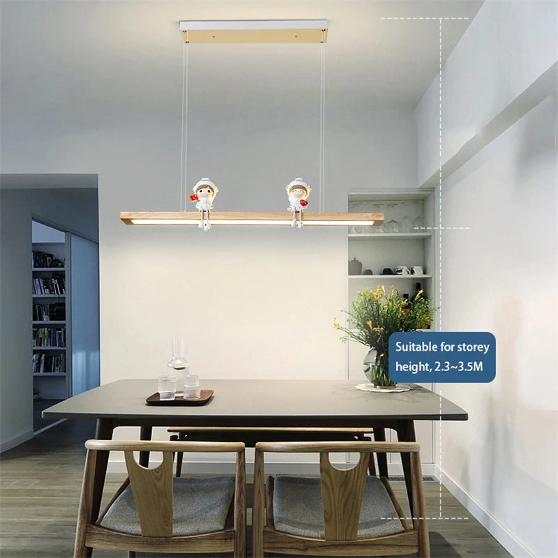 suspension led modernes créatives minimaliste en bois - vue 6 sur 10