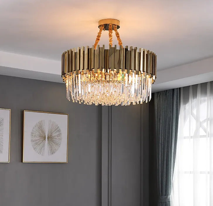 lustre en cristal doré design moderne avec éclairage led - vue 3 sur 9
