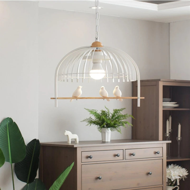 lustre nordique cage à oiseaux en résine et fer pour restaurant ou café - vue 5 sur 10