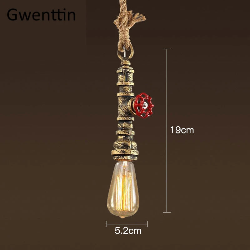 Vintage Pendelleuchte im Steampunk-Stil aus Industrierohren und Hanfseil