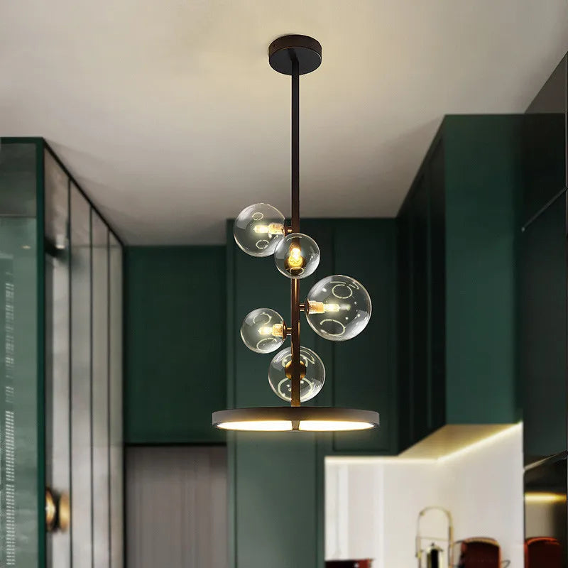 Lustre design rond avec boules en Verre clair à LED - vue 6 sur 27