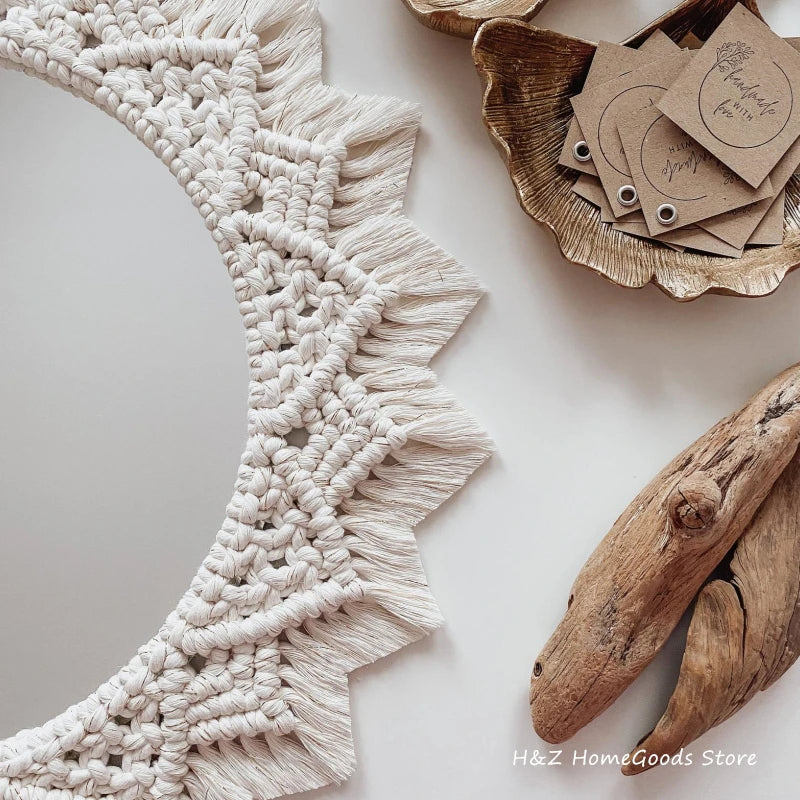 miroir décoratif en macramé style bohème pour décoration intérieure - vue 7 sur 11