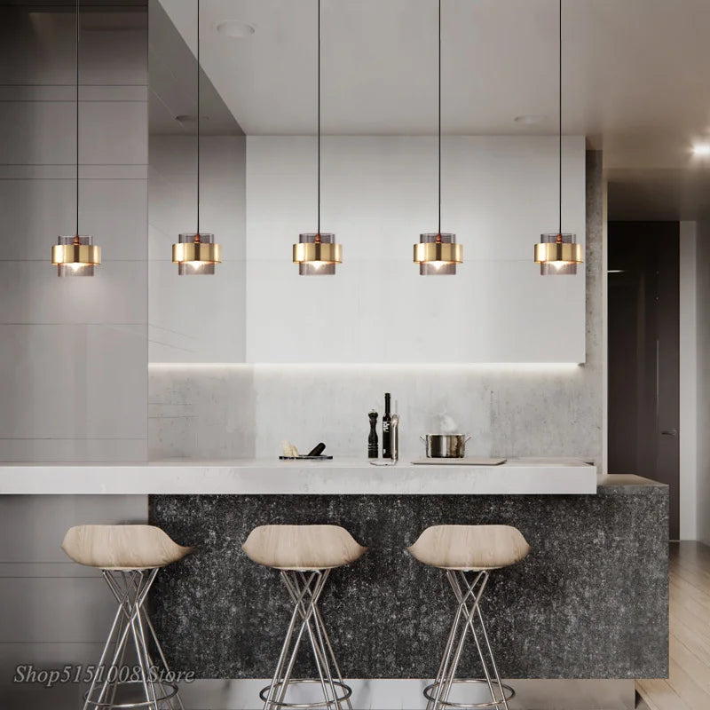 lustre led moderne en verre cylindrique style nordique - vue 9 sur 8