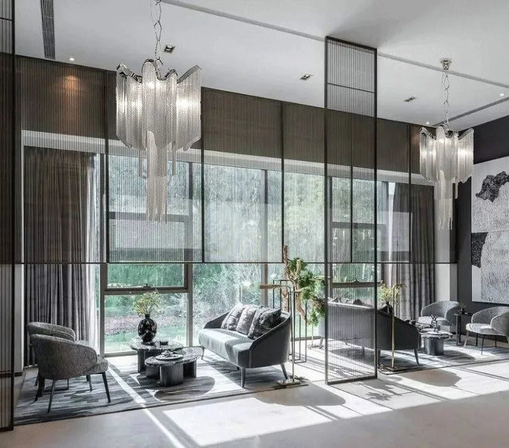 lustres modernes en aluminium avec chaîne et pompons à LED - vue 7 sur 6