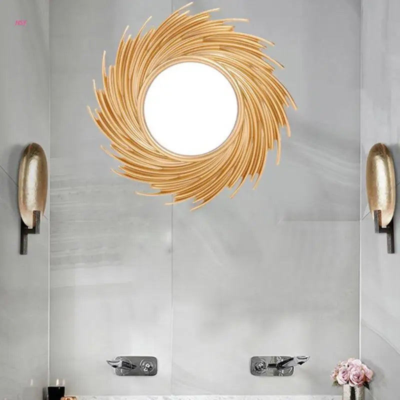 miroir décoratif en rotin forme de soleil pour décoration intérieure - vue 7 sur 6