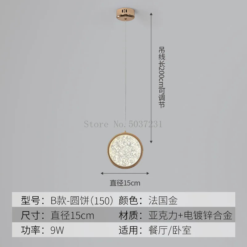 LED-Pendelleuchte aus goldenem Kristall im modernen nordischen Design - vue 9 sur 21